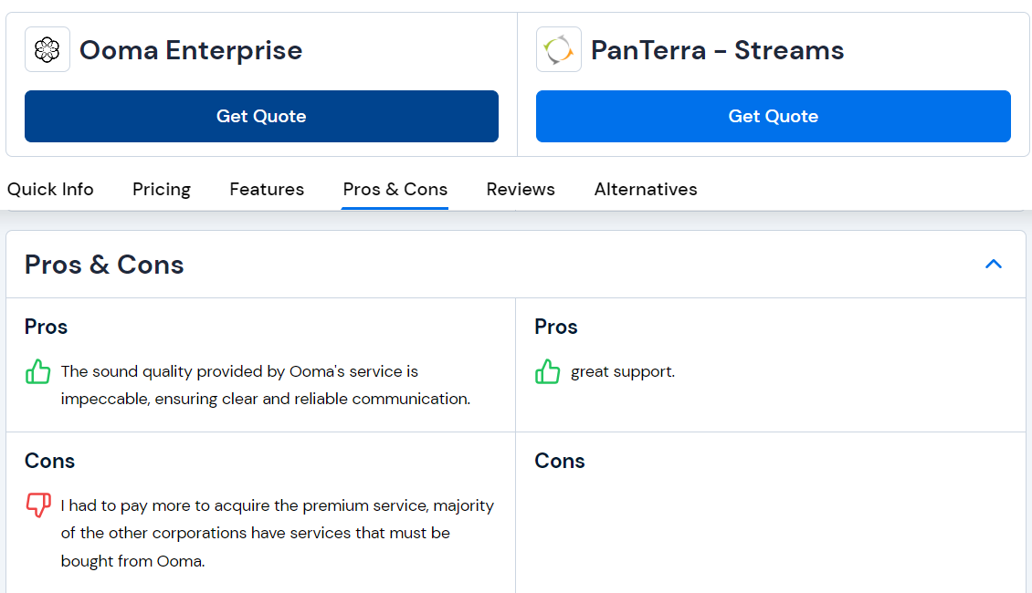 Ooma vs PanTerra Streams - Pros & Cons