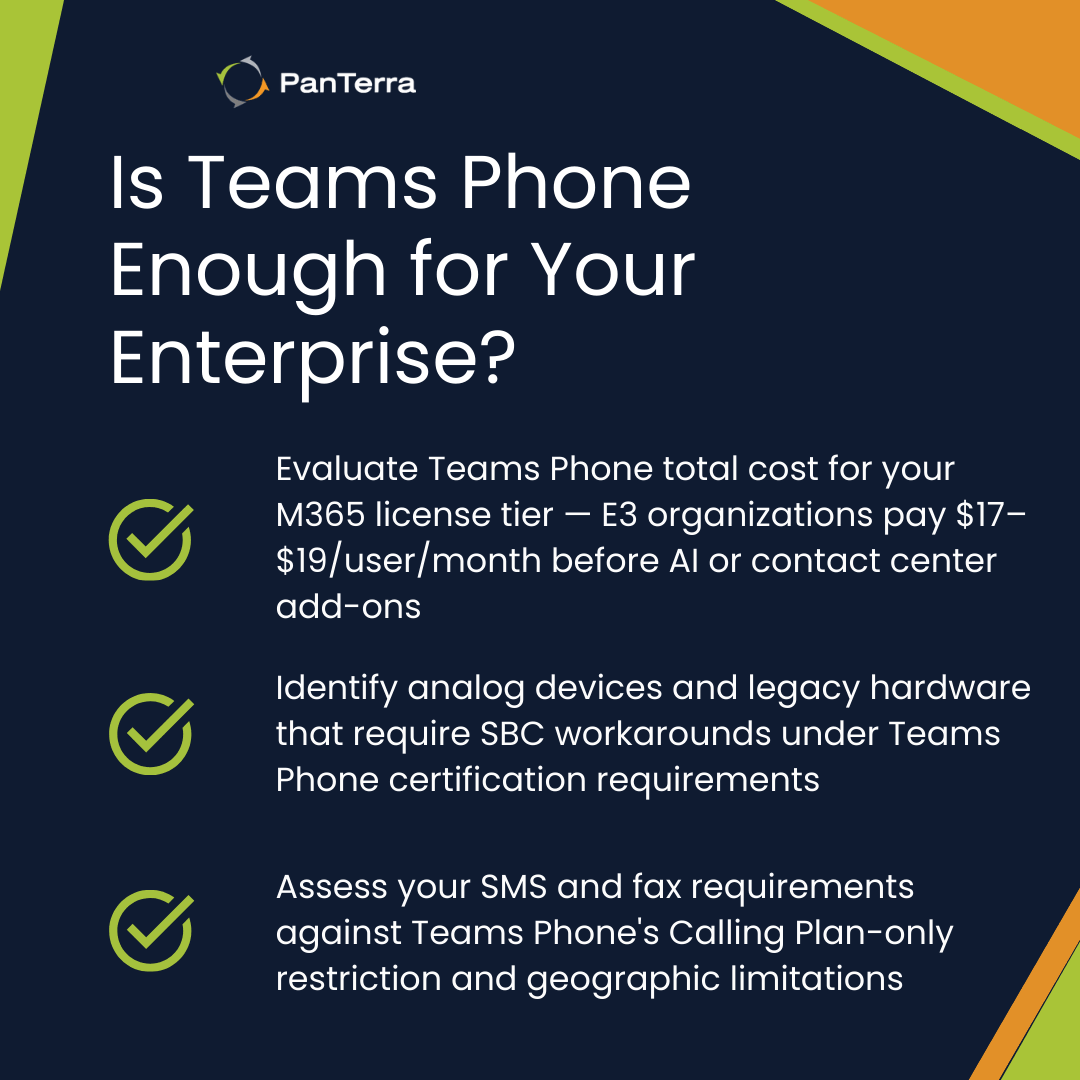 Microsoft Teams Phone enterprise voice limitations evaluation checklist for IT leaders