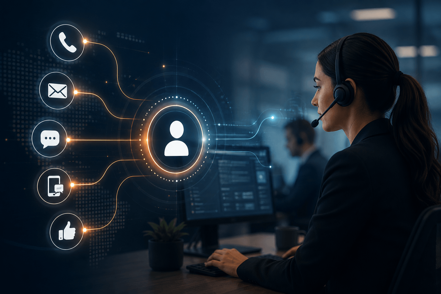 Enterprise contact center agent using voice, email, chat, SMS, and social channels in one unified platform with a centralized customer profile